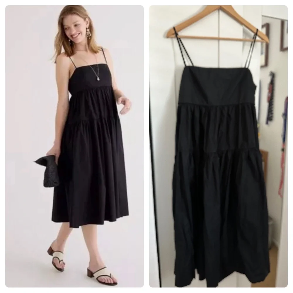 J. Crew Tie Back Tiered Cotton Poplin A line dress. - Picture 1 of 5